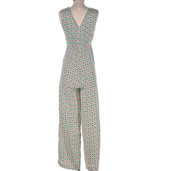 Anthropologie Green and Pink Geometric Jumpsuit - Picture 2 of 5
